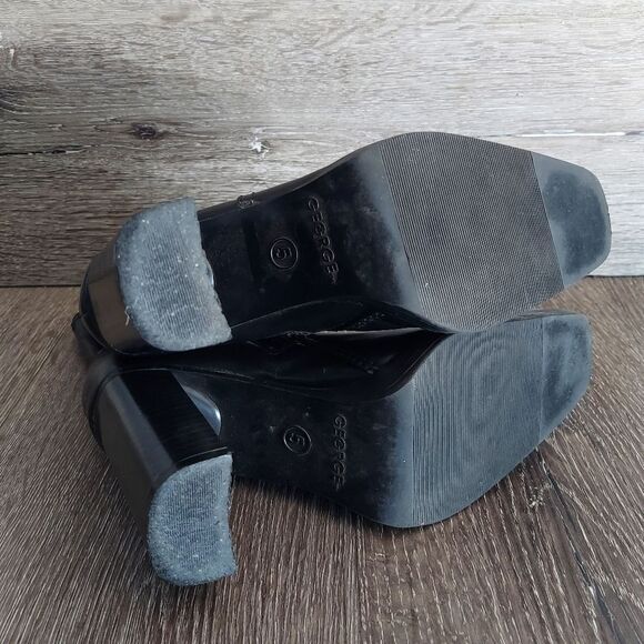 Vintage 90s George Black Square Toe Heel Platform Boot 5 - Picture 7 of 11